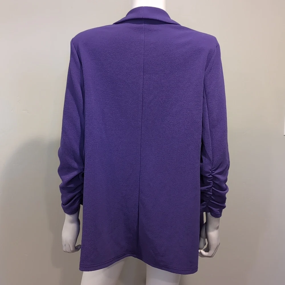 SHEIN Purple 3/4 Ruched Sleeve Open Front Blazer With Shoulder Pads Size Small